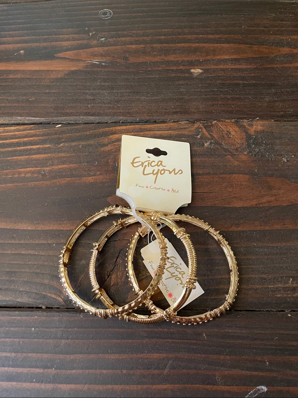 Erica Lyons Gold Textured Bangle Bracelet Trio D04 6685